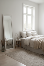 Scandi White Wood Frame Full Length Floor Mirror - Nordic bedroom lifestyle