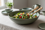 Nordic Matte Stoneware Serving Bowl with salad
