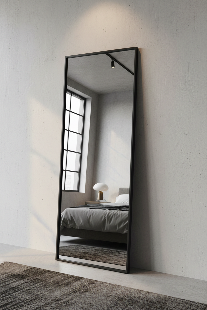 Modern Black Aluminum Full Length Floor Mirror