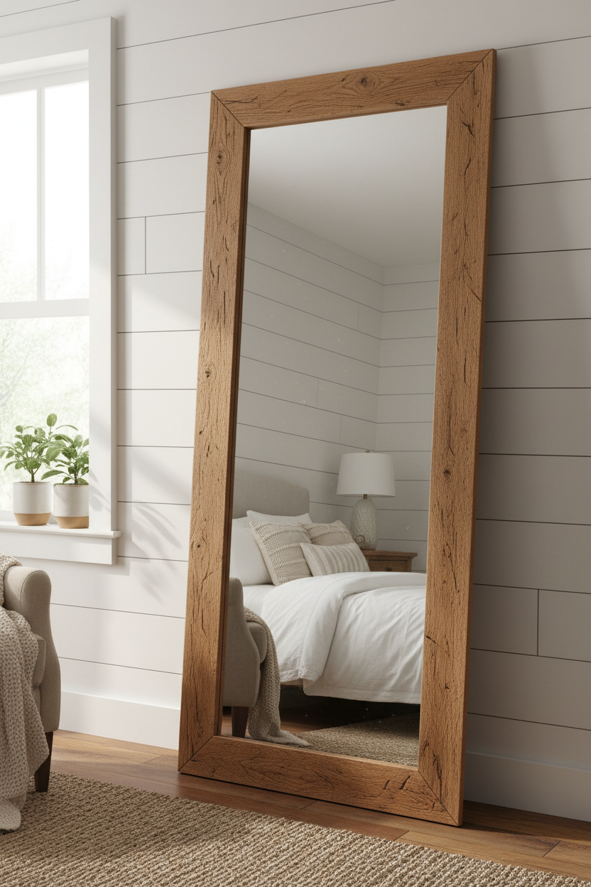 Rustic Oak Wood Frame Full Length Floor Mirror - farmhouse bedroom