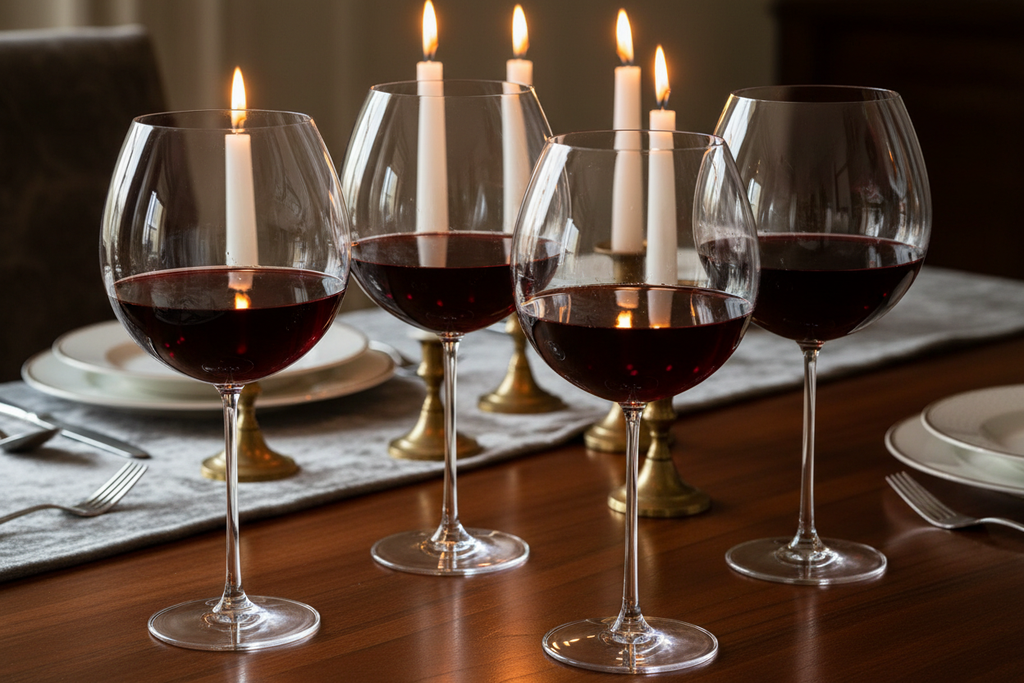 Oversized Balloon Wine Glass Set on dark wood dining table