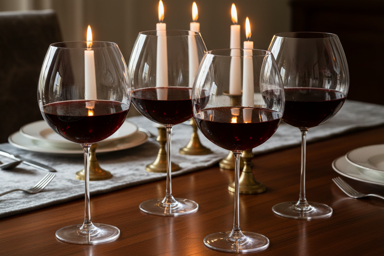 Oversized Balloon Wine Glass Set on dark wood dining table