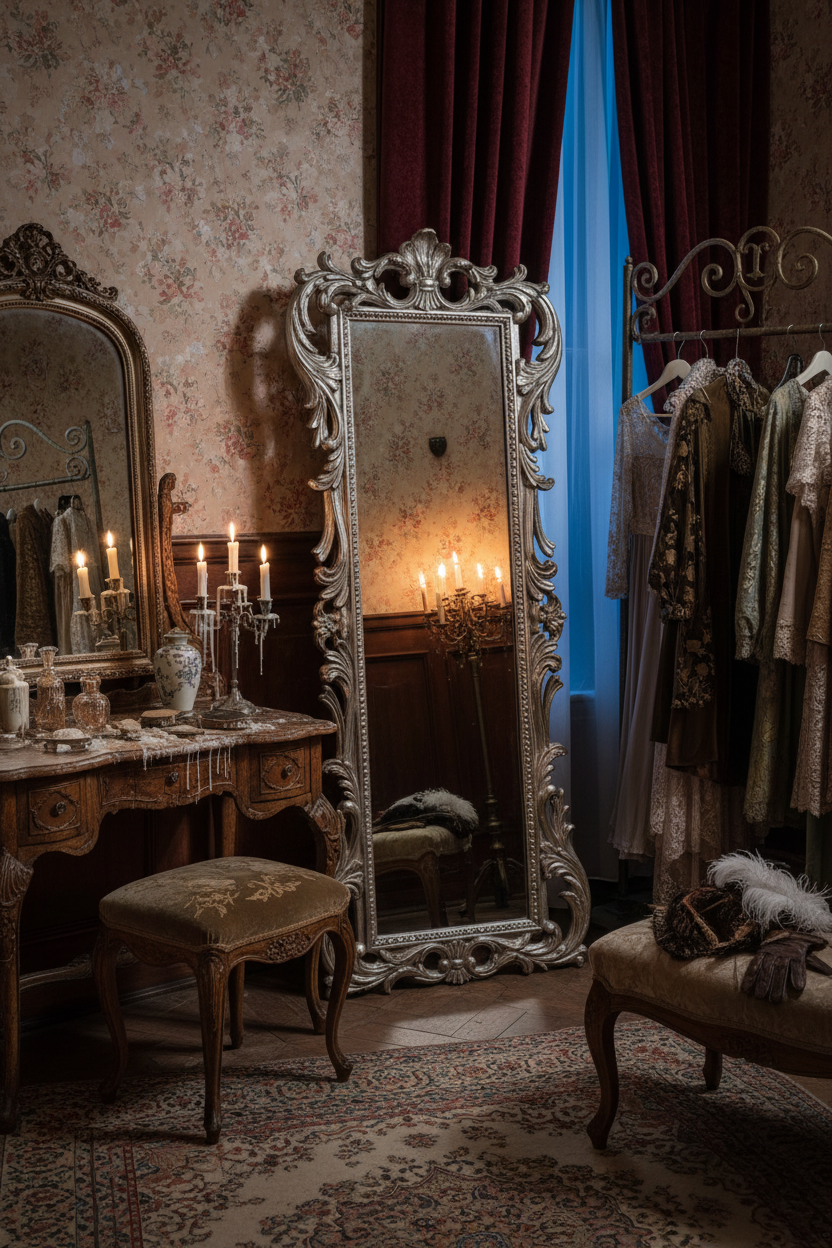 Vintage Distressed Antique Silver Full Length Floor Mirror - vintage boutique dressing room