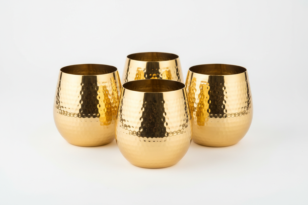 Hammered Gold Cocktail Glass Set studio