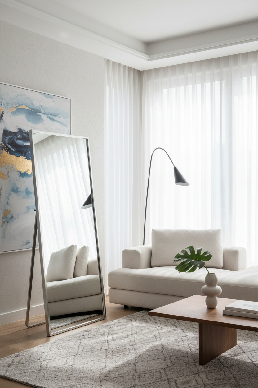 Sleek Silver Slim Frame Full Length Floor Mirror - modern living room
