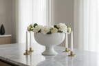 Glazed Porcelain Pedestal Bowl on marble surface