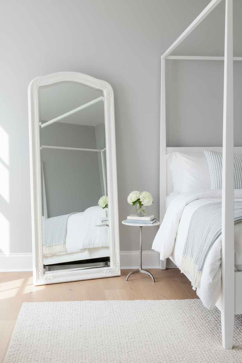 Arch Top White Wood Full Length Floor Mirror
