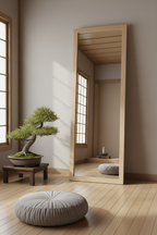 Japandi Zen Walnut Wood Full Length Floor Mirror - zen meditation room