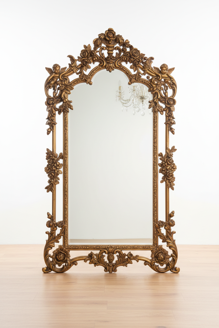 Vintage Baroque Ornate Full Length Floor Mirror - white background