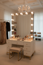 Hollywood LED Bulb Full Length Vanity Floor Mirror - glamorous makeup room