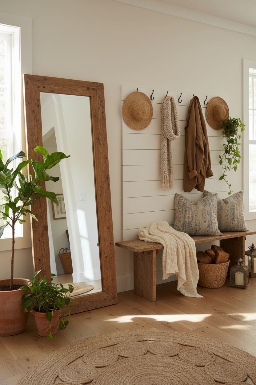 Rustic Oak Wood Frame Full Length Floor Mirror - farmhouse entryway