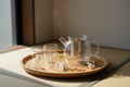 Borosilicate Glass Tea Set on wooden tray