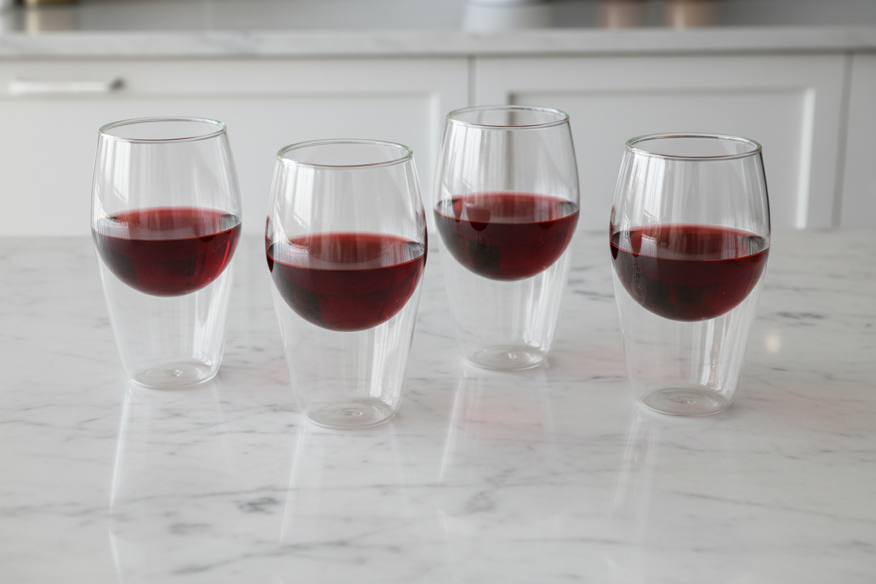 Double Wall Insulated Wine Glass Set on marble surface