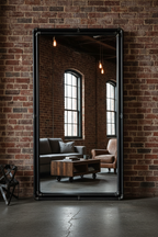 Industrial Iron Pipe Frame Full Length Floor Mirror - urban loft brick wall