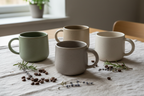Nordic Stoneware Coffee Mug Set on linen cloth