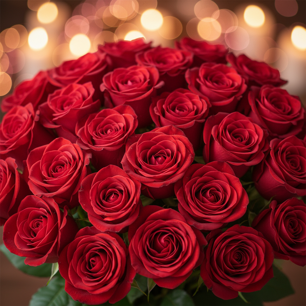 24 red roses close up