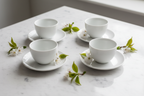 Minimalist Porcelain Tea Cup Set on marble surface
