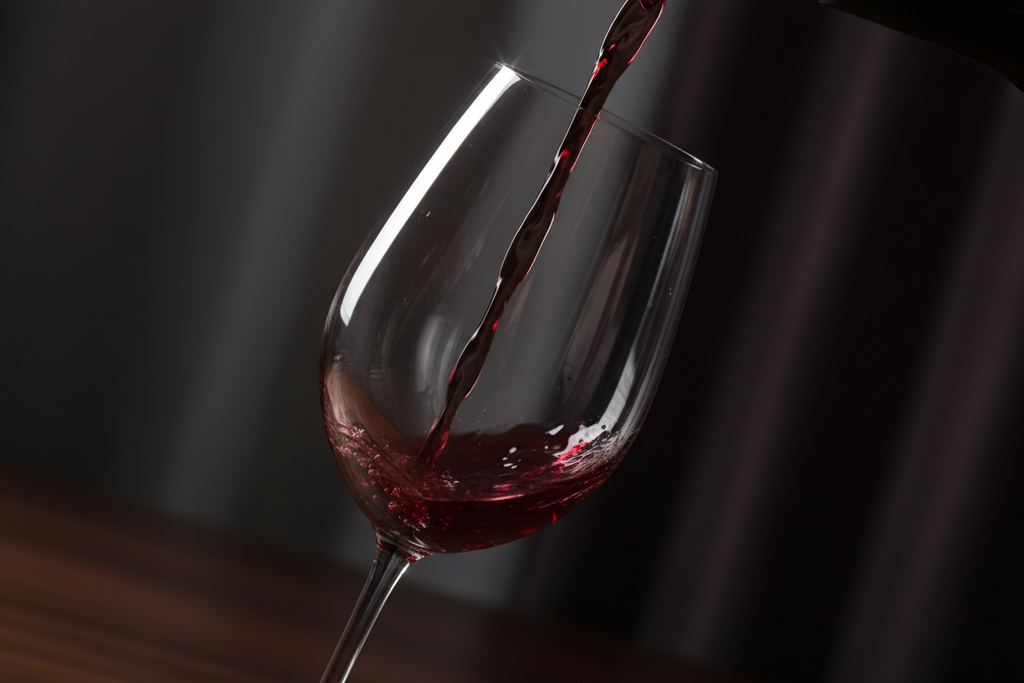 Classic Crystal Bordeaux Wine Glass with red wine being poured