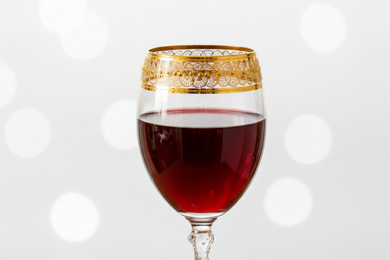 Gold Rim Crystal Wine Glass close up detail