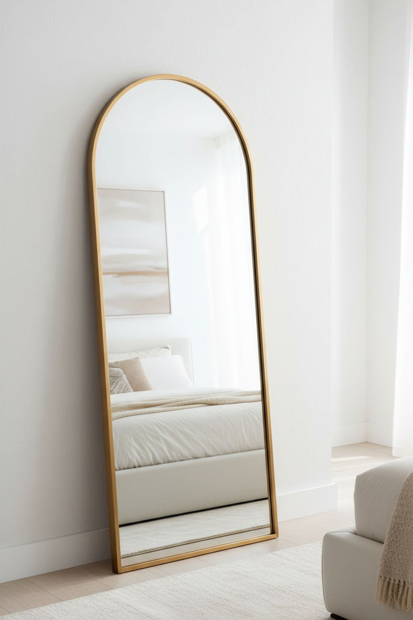 Arched Brass Metal Frame Full Length Floor Mirror