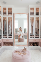 Champagne Rose Gold Slim Frame Full Length Floor Mirror - glam walk-in closet