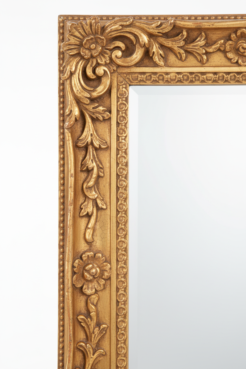 Ornate Gold Leaf Carved Full Length Floor Mirror frame detail