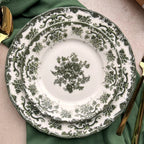 Happiness Antique Green 24-Piece Premium Porcelain Dinnerware Set – 6 Person Lux