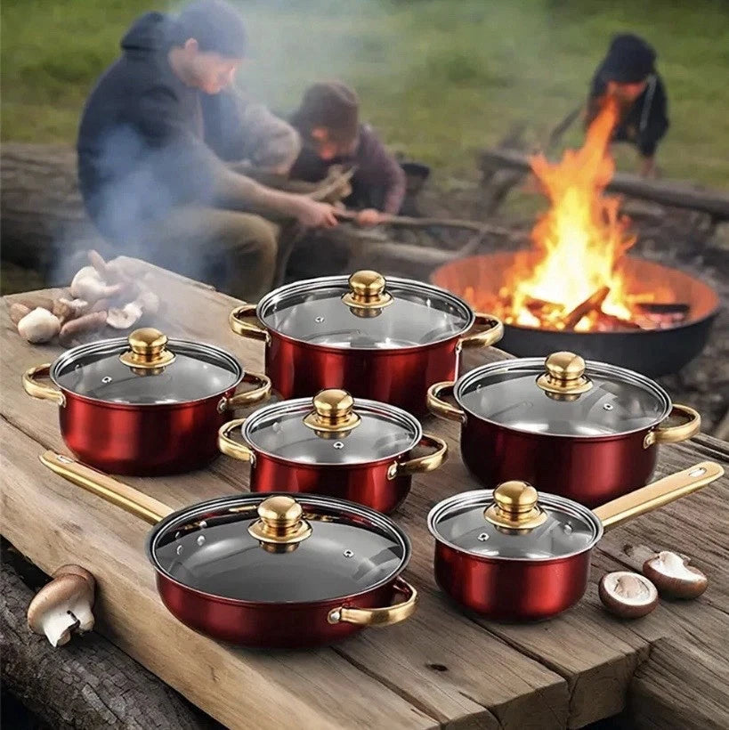 Happiness 12-Piece Red Nonstick Cookware Set – Pots and Pans