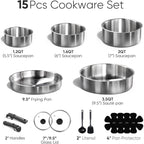 Happiness 15-Piece Induction Cookware Set – Stainless Steel with Removable Handles