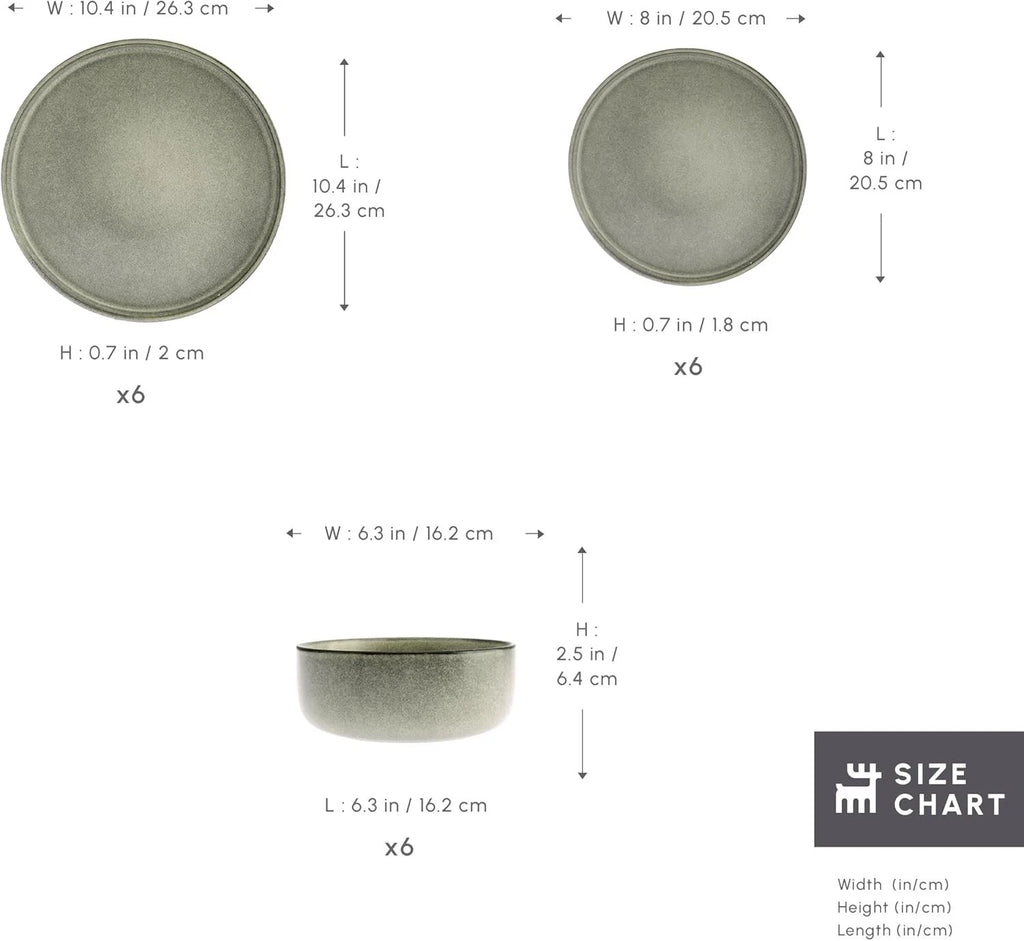 Happiness 18-Piece Modern Stoneware Dinner Set for 6