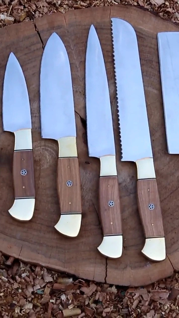 5PCS Custom Handmade Carbon Steel Kitchen Knife Set , Chef Set , kitchen Knives.