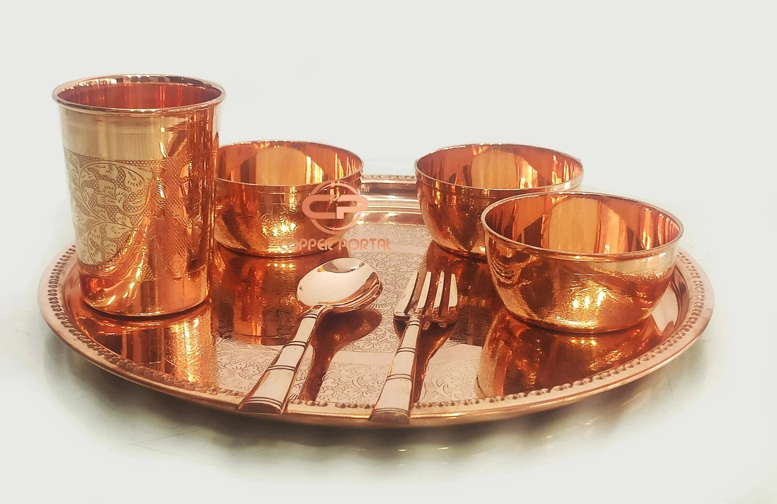 Happiness Pure Copper Dinner Set – Embossed Handcrafted Tableware for Entertaining