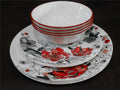 Happiness Chelsea Rose 12-Piece Round Dinnerware Set – Floral Red Gray Black