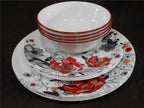 Happiness Chelsea Rose 12-Piece Round Dinnerware Set – Floral Red Gray Black