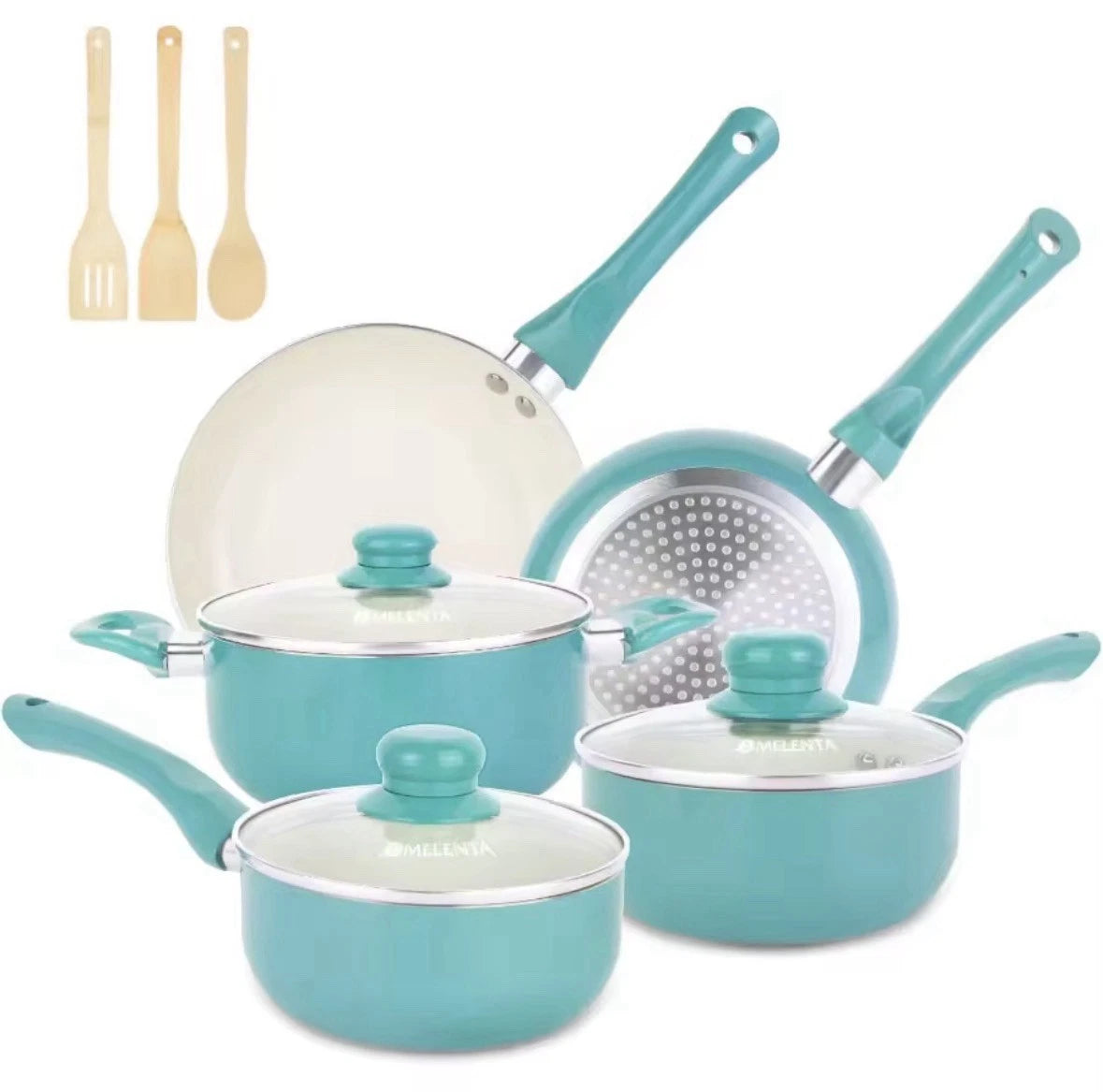 Happiness 11-Piece Ceramic Nonstick Cookware Set – Turquoise