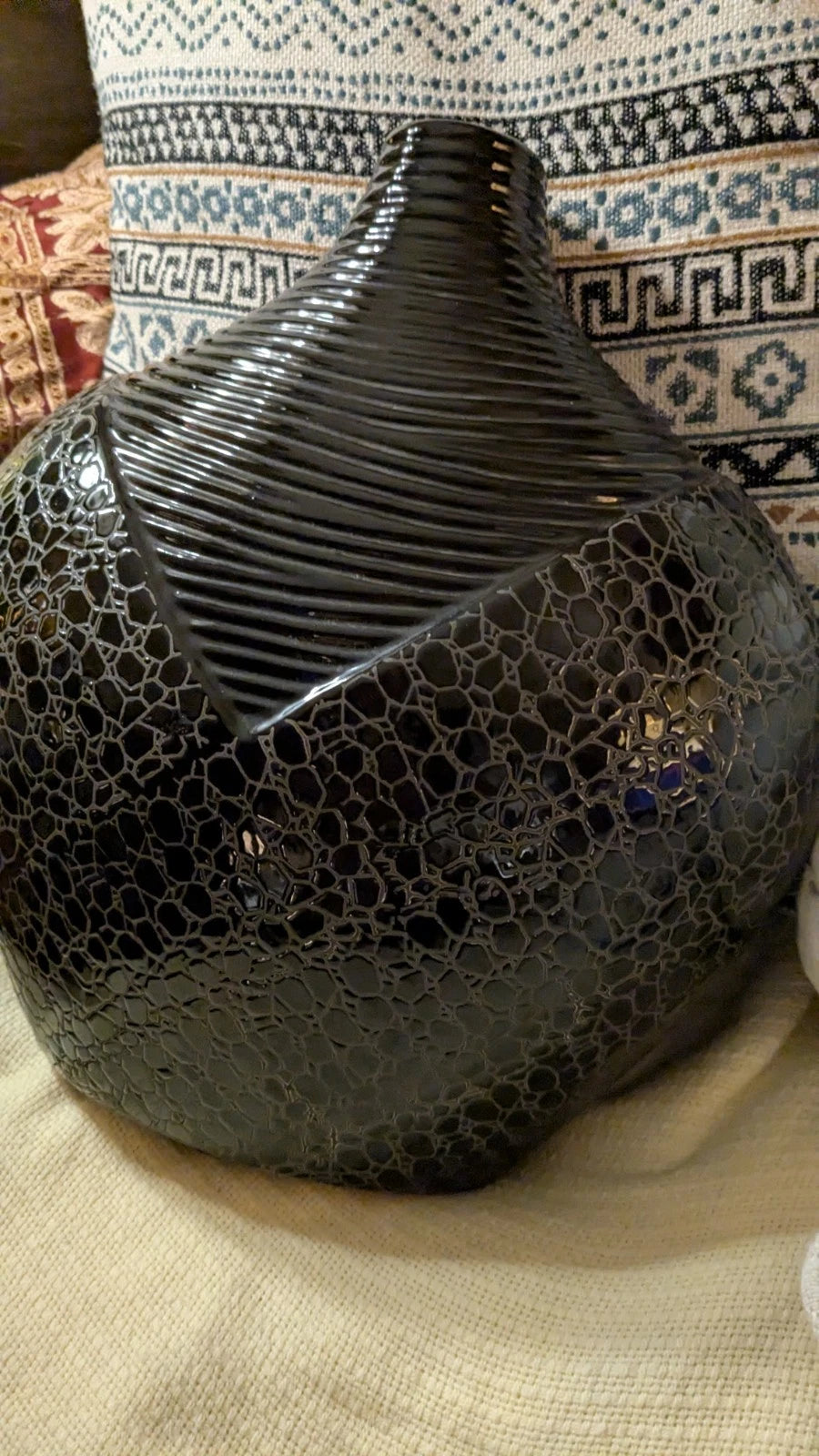 Happiness Ceramic Decorative Large Black Coil Vase – 14" Tall Centerpiece