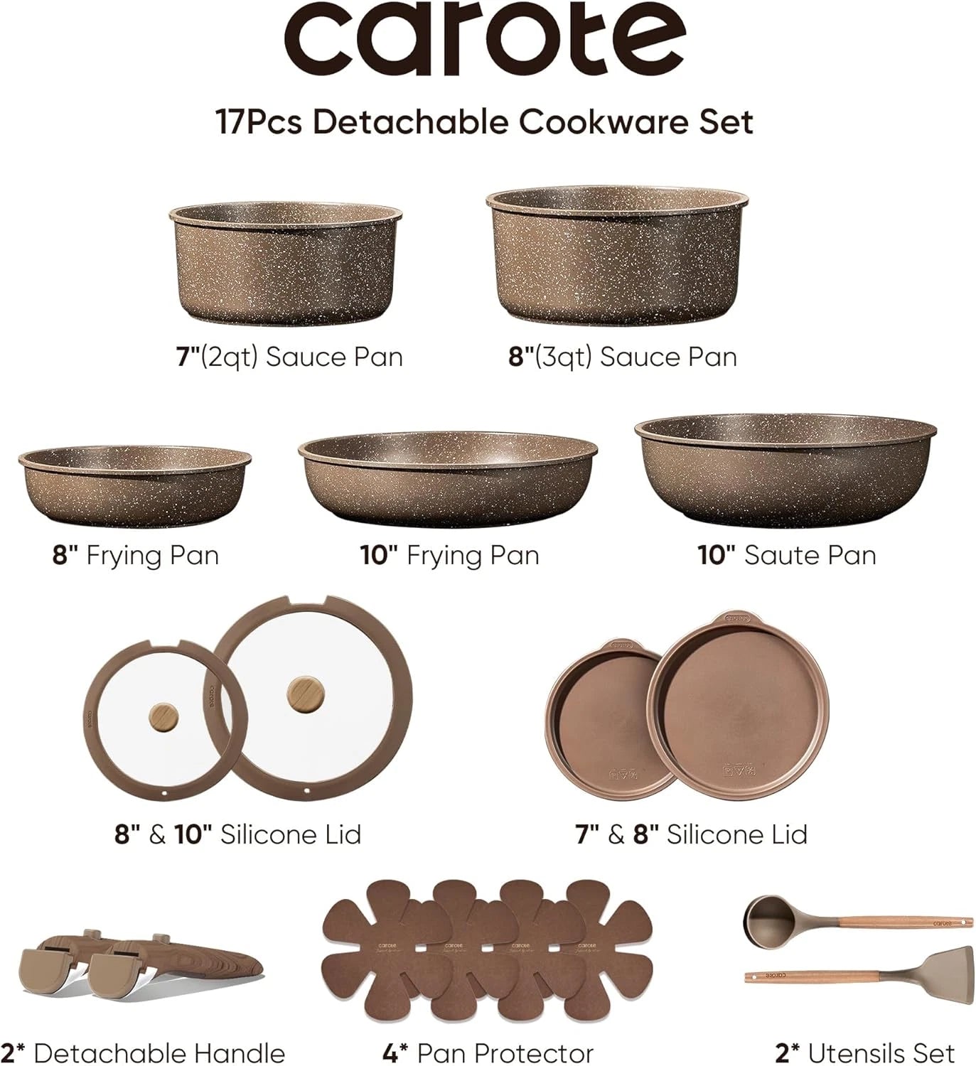 Happiness Non-Stick Pots & Pans Set with Detachable Handle