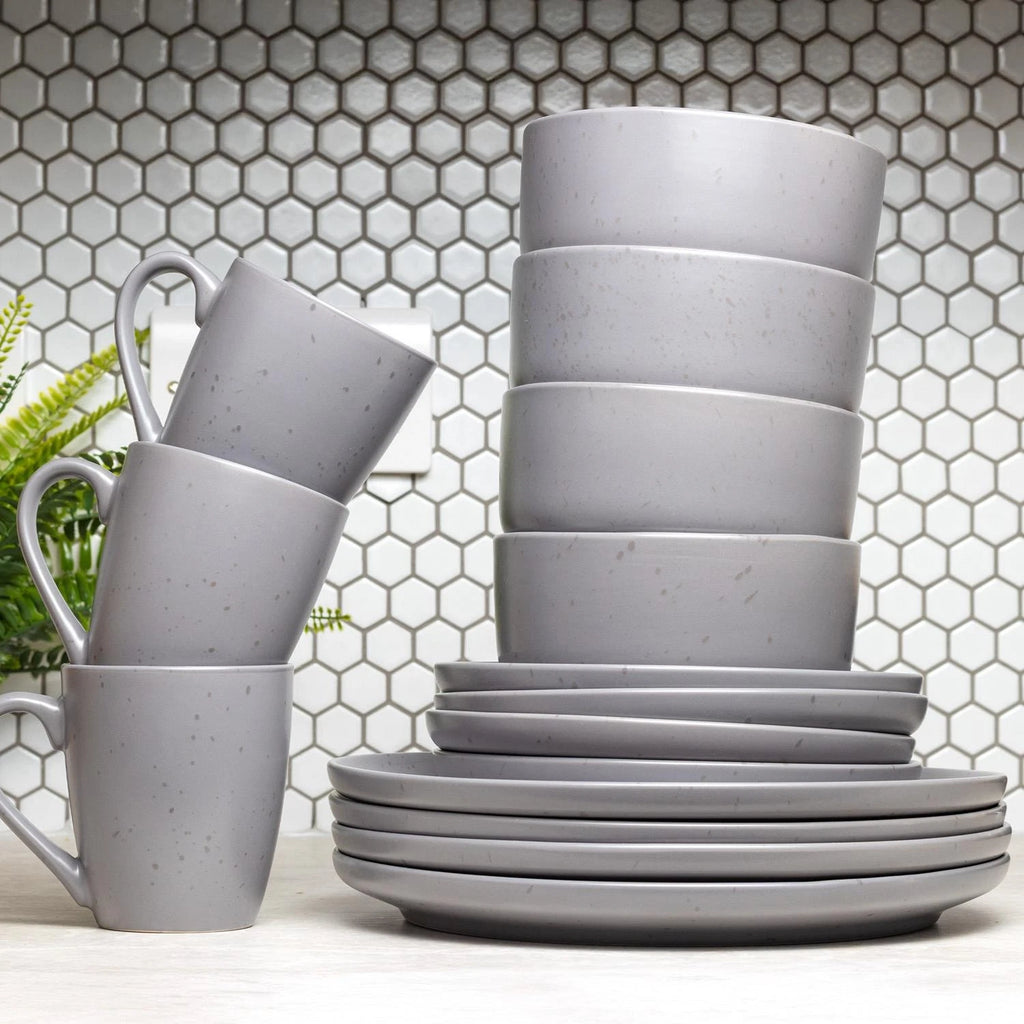 Happiness 16-Piece Stoneware Dinnerware Set – Mugs, Bowls & Plates