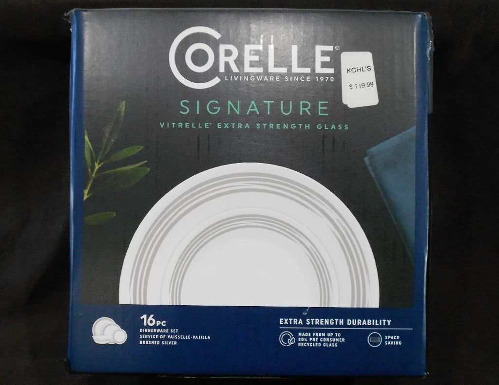 Happiness Brushed Silver Gray 16-Piece Dinnerware Set – Dinner Lunch Plates & Bowls