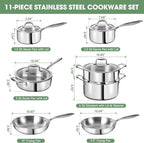 Happiness 3-Ply Stainless Steel Cookware Set with Lids – Non-Toxic