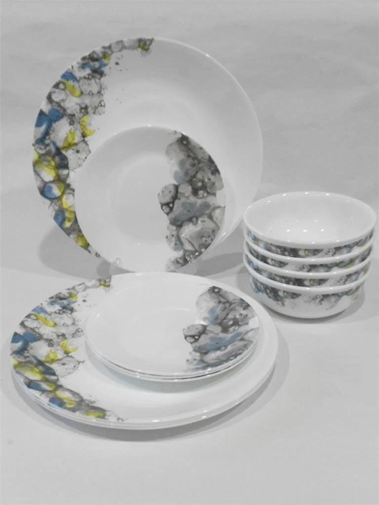 Happiness Lumos 12-Piece Dinnerware Set – Sparkling Droplet Bubbles Muted Colors