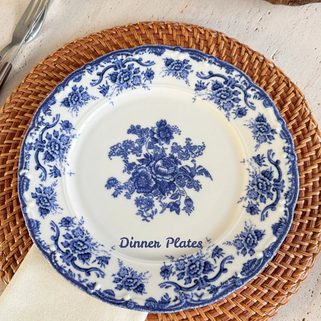 Happiness Antique Azul Blue 24-Piece Porcelain Dinnerware Set – 6 Person Vintage Floral