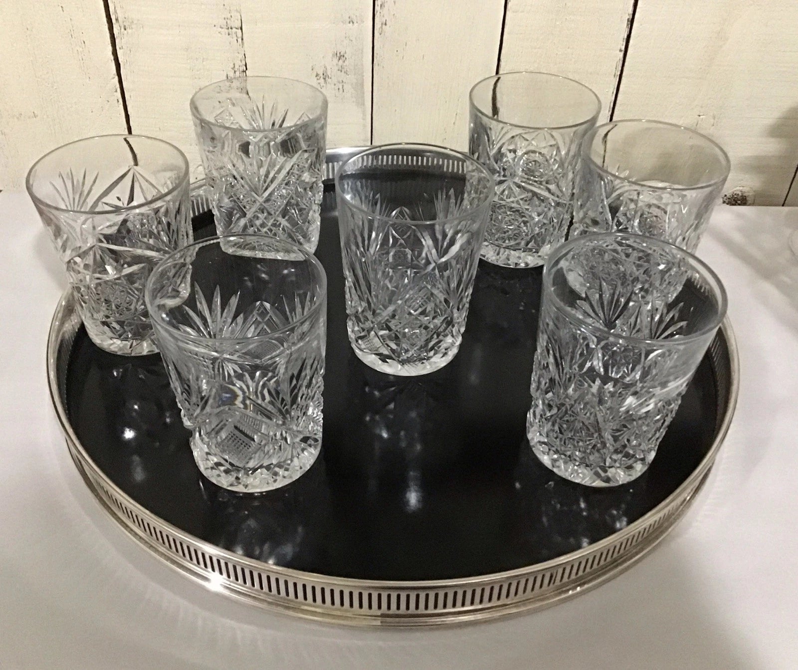 Happiness Vintage Mix & Match Cut Glass Tumblers – Starburst & Stars, Set of 7