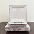 Happiness Square Beaded Stoneware Dinnerware Set – Brown Trim, Set of 8