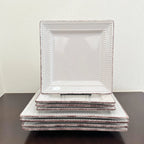 Happiness Square Beaded Stoneware Dinnerware Set – Brown Trim, Set of 8