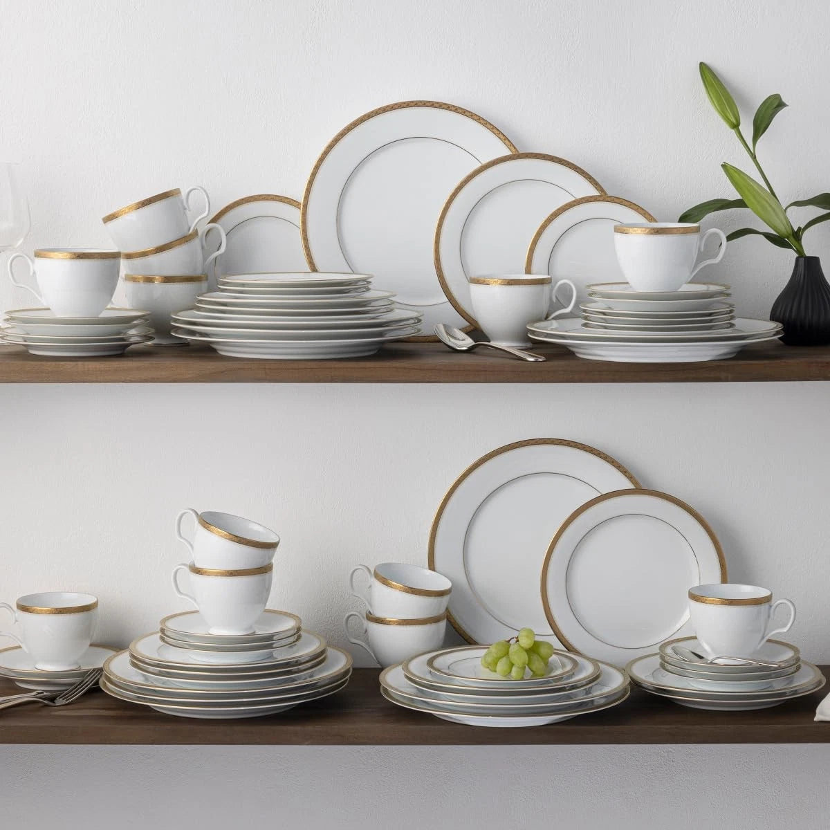 Happiness Charlotta Gold 60-Piece Dinnerware Set – Service for 12