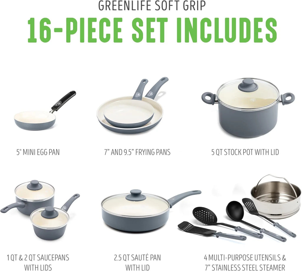 Happiness PFAS-Free Ceramic Nonstick Cookware Set – Soft Grip, Non-Toxic
