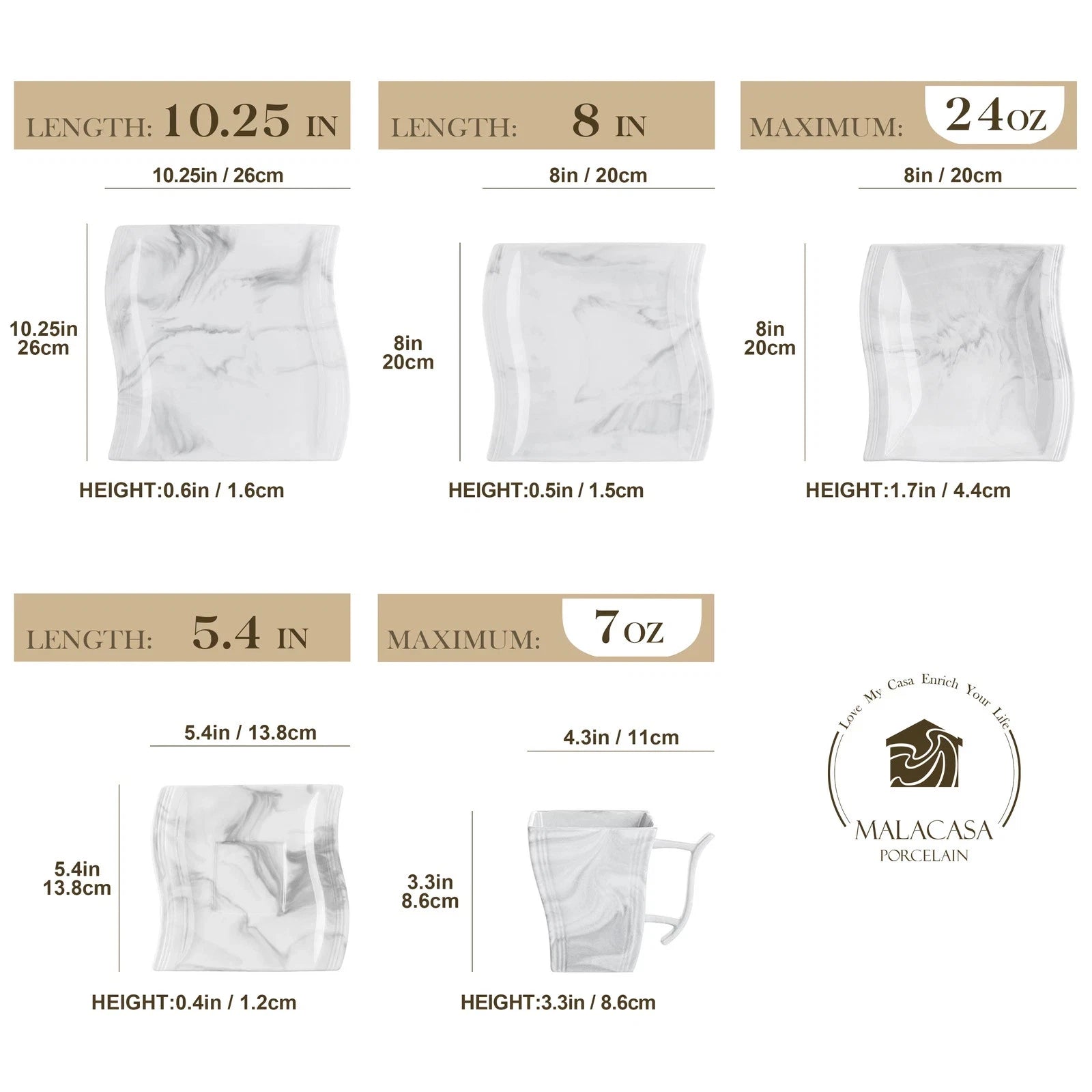 Happiness Flora 30-Piece Porcelain Marble Grey Dinnerware Set