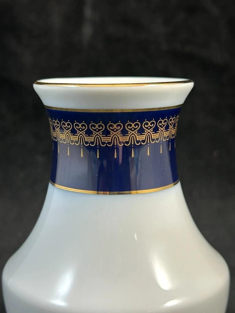 Happiness Romanov Bud Vase – Cobalt Blue Gold & White, 4.5 Inch