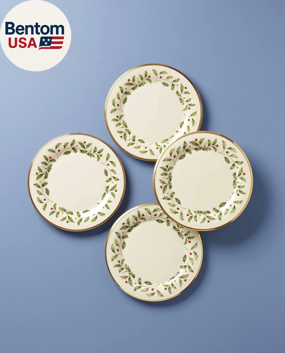 Happiness Holiday Dinnerware Dinner Plates – Set of 4, Red & Green Christmas Design